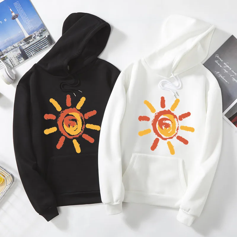 

Spot Autumn Winter new plus size 3xl Cartoon sun print men's hoodies minimalist oversized sweatshirts Korea style minimalist top