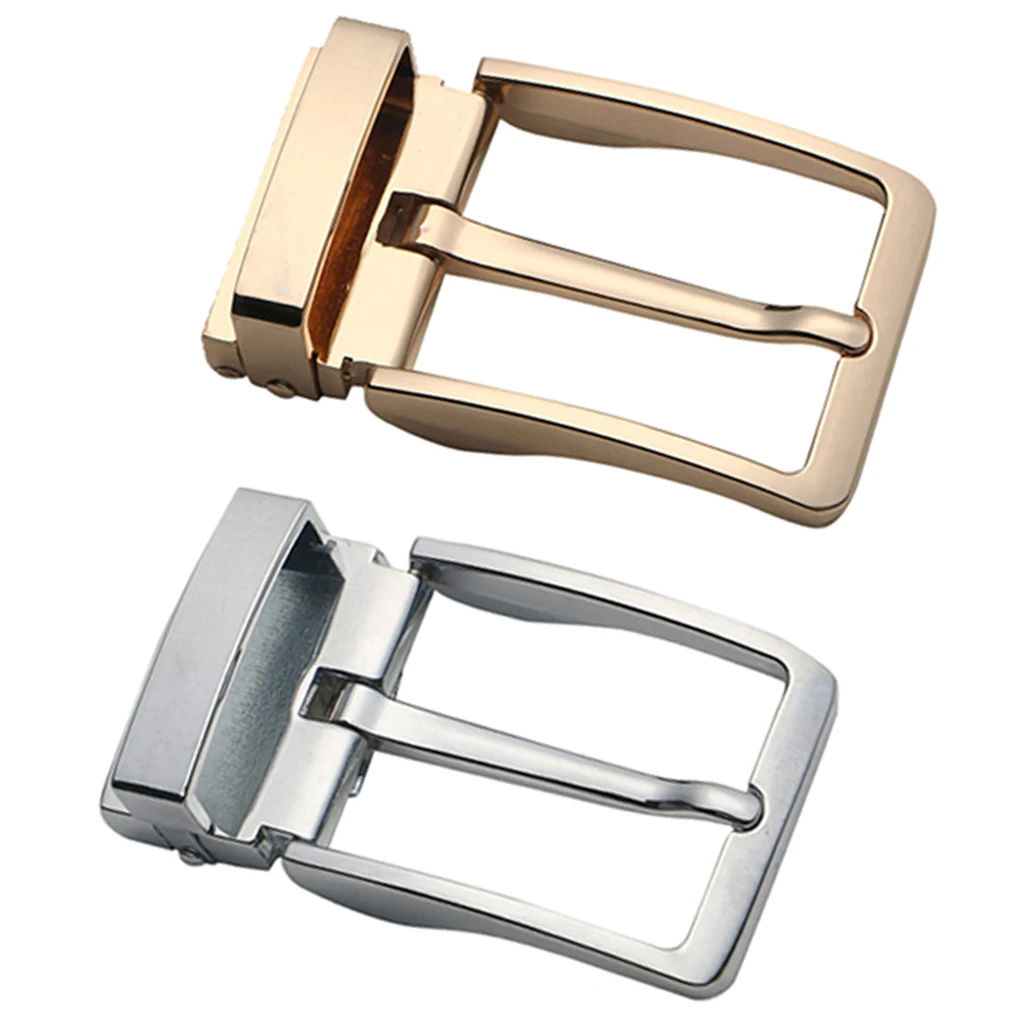 2 Pieces Gold/Silver Alloy Reversible Clamp Belt Buckle, Rectangular Single Prong Leather Belt Buckle Replacement 