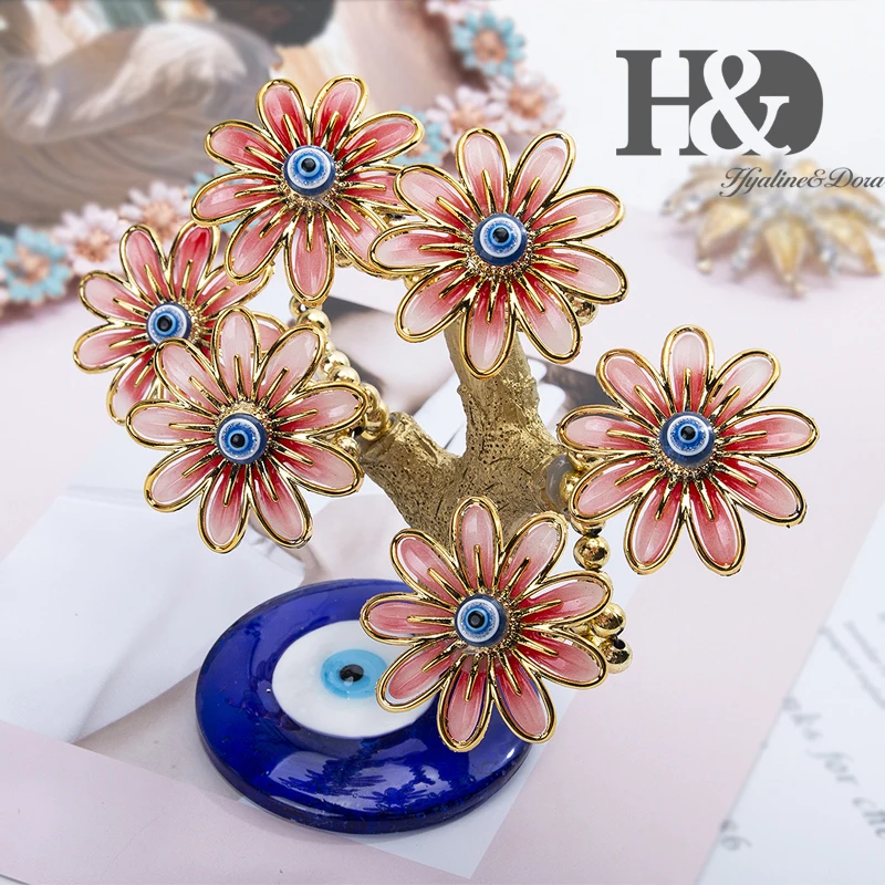 H&D Fengshui Lucky Flower Tree Turkish Blue Evil Eye Tree Figurine Protection for Money Fortune Tree Home Decorative Eye Gift
