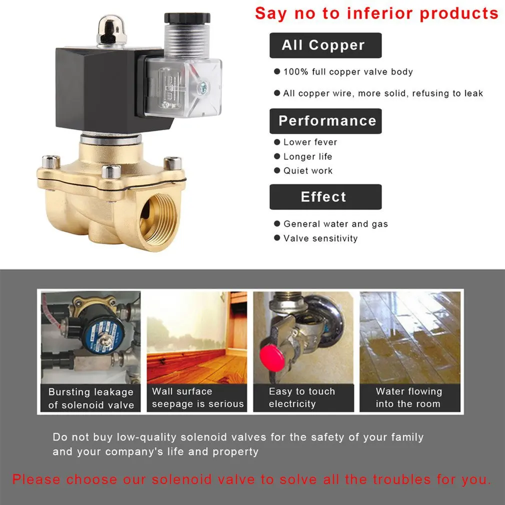 Practical 3/4 Inch AC 220V 2W Square Coil Pure Copper Direct Acting Solenoid Valve Single Electromagnetic Valve