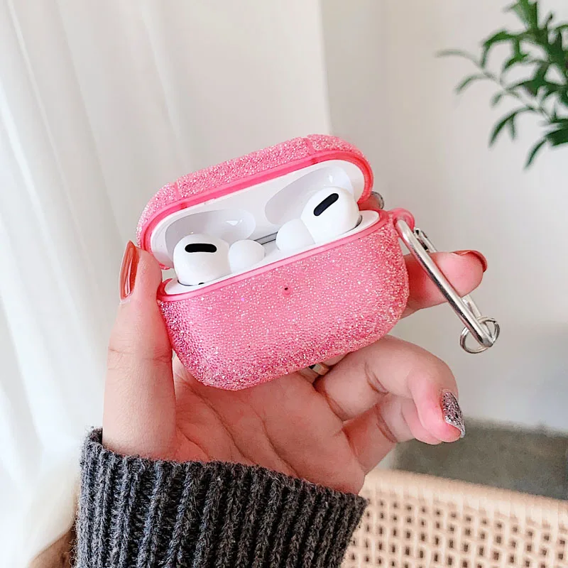 Full pink no hook EKONEDA роскошный чехол с блестящими бриллиантами для Airpods Pro Чехол неградиентные цвета защитный чехол для Airpods 3 Чехол - Цвет: Full pink no hook