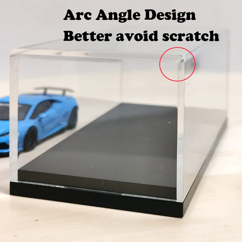 Modelo de Carro Transparente à Prova de Poeira com Base Caixa de Exibição de Alto Grau de Transparência Caixa de Acrílico Case Preta 1:64 3 à prova de poeira com base preta