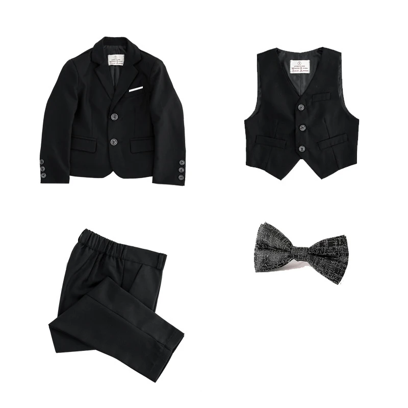 black 3pcs Детские торжественные комплекты с платьем комплект одежды из 3 предметов для мальчиков: блейзер с цветочным принтом+ жилет+ штаны Детский костюм для свадебной вечеринки, выступления на фортепиано - Цвет: black 3pcs