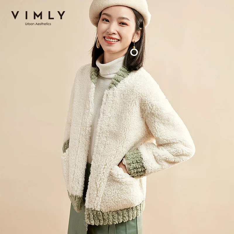 Vimly 2020 осенне зимнее женское пальто из овечьей шерсти винтажное лоскутное с круглым вырезом и карманами на
