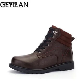 

Men Leather Boots Outdoor Comfortable Winter Warm Shoes Ankle Boots Snow Shoes Fur Shoes Work Boots Martens Large Size 46 47 48