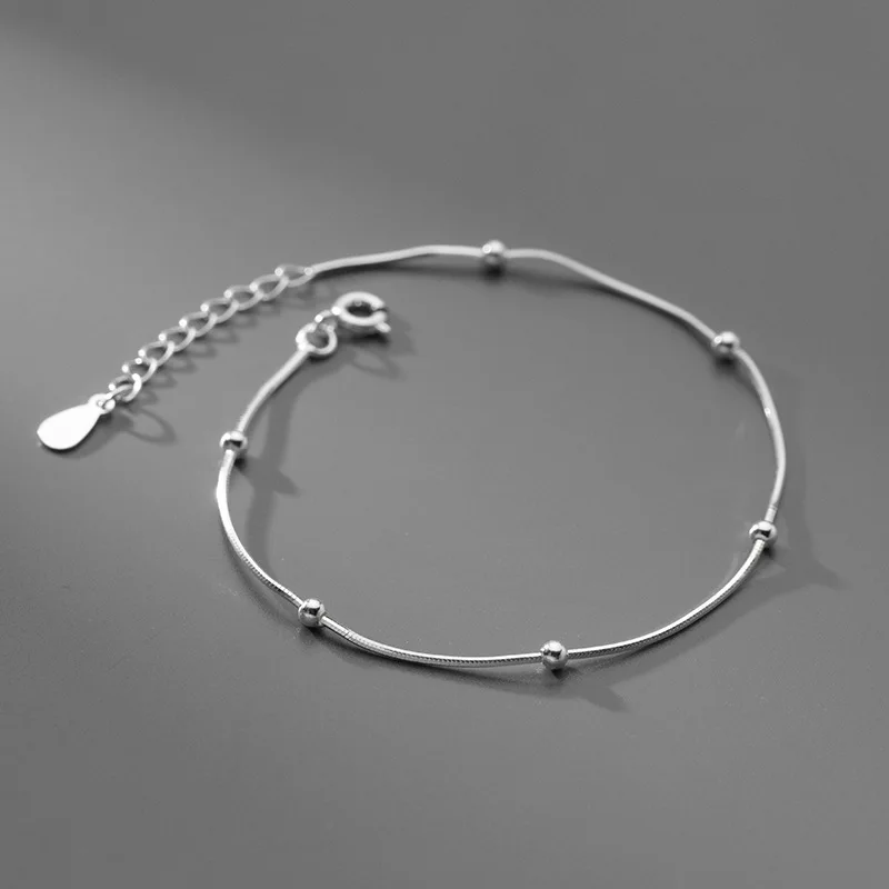 

Real 925 Sterling Silver Ball Beads Snake Chain Bracelets Simple Jewelry for Women