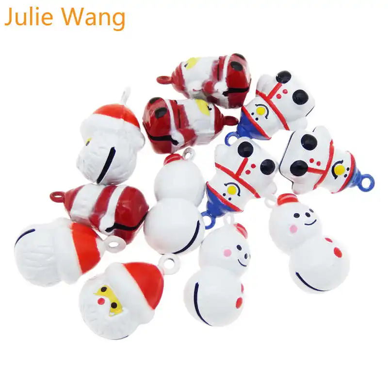 Julie Wang 4 шт. рождественские колокольчики Подвески смешанный Санта Клаус Снеговик медные ювелирные браслеты и кулоны изготовление аксессуаров Декор