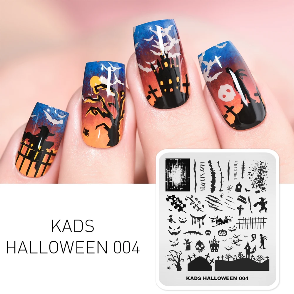 KADS New Halloween Nail Stamping Plates Nail Art Template Ghosts Skeletons Pumpkin Spider Pattern Image Stamp Stencil Tools