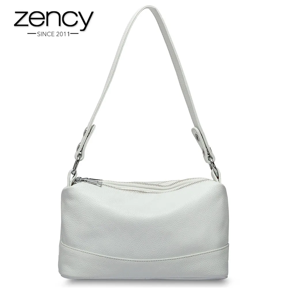 Zency натуральная кожа модная женская сумка на плечо черная белая сумка с 3 застежками-молниями дамская сумка-мессенджер через плечо сумка-тоут