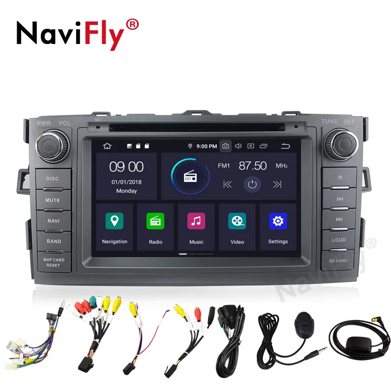 NaviFly 4+ 64G Android9.0 автомобиля dvd-радио GPS навигация для Toyota AURIS 2006 2007 2008 2009 2010 2011 multimedai плеер WI-FI RDS