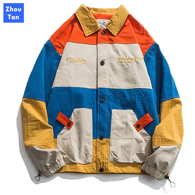 

Autumn Men's Loose Casual Multi-pocket Color Matching Stitching Tooling Jacket Letter Printed Japanese Jacket 2 colors 4 sizes