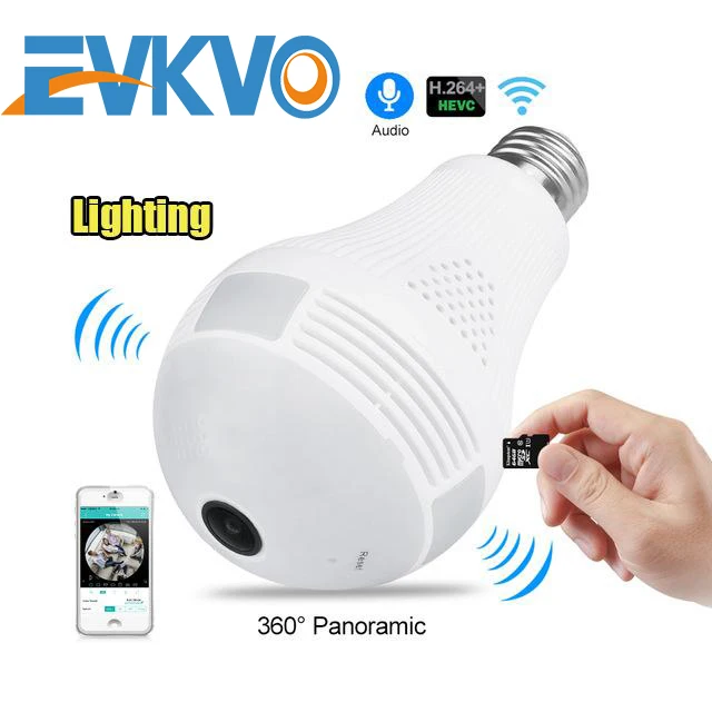 

EVKVO 360 Degree LED Light 960P Wireless Panoramic Home Security Security WiFi CCTV Fisheye Bulb Lamp IP Camera Two Ways Audio