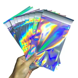 Enveloppes en plastique auto scellantes, sacs de rangement de courrier, sacs d'emballage de courrier holographiques Poly adhésifs pour cadeaux bijoux 100 pièces 