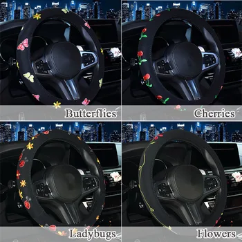 

Sewing Butterfly Stitch Car Steering Wheel Covers Embroidered Universal Car Steering Wheel Cover for Ladies Girls Women FXPT-A06