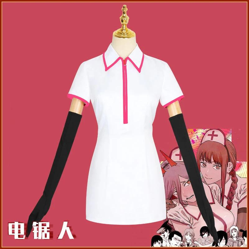 Anime Chainsaw Man Makima Cosplay Power Costume Sexy Nurse Uniform Wig Full Set Gloves Stockings