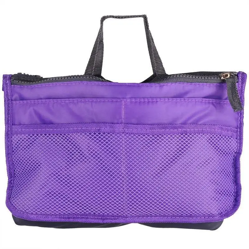 Purple Модные сумки для макияжа большой емкости нейлоновая косметичка для хранения дорожный Органайзер-вставка Сумочка сумочка Сумочка для макияжа женская сумка - Цвет: Purple