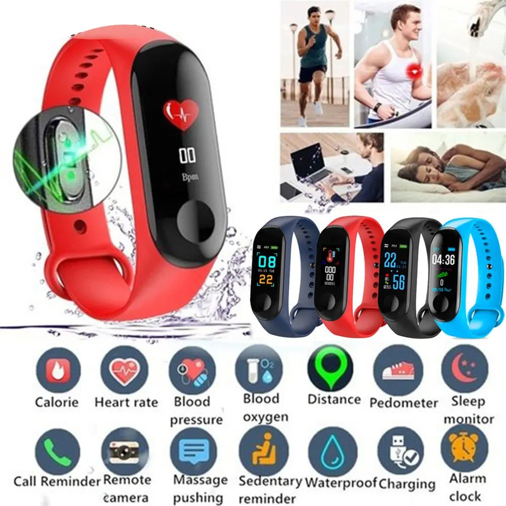 

M3 Smart Band Fitness Tracker Blood Oxygen Monitor Waterproof Wristband Remote Camera Pedometer 0.96 Sport Bracelet for Android