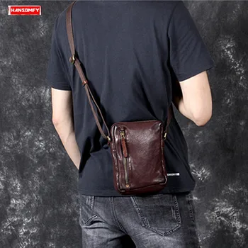 

Men Shoulder Bag Vintage Small Messenger Bag Mobile Phone Crossbody Bags Casual First Layer Leather Vegetable Skin Leather Male
