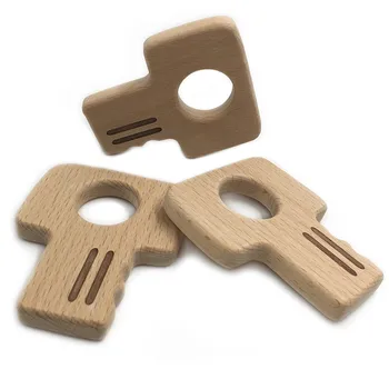 

1Pcs Toddler Natural Wood DIY Necklace Toy Key Shaped Teether Beech Wood Teether Food Grade Wooden Molar Charms for Teething
