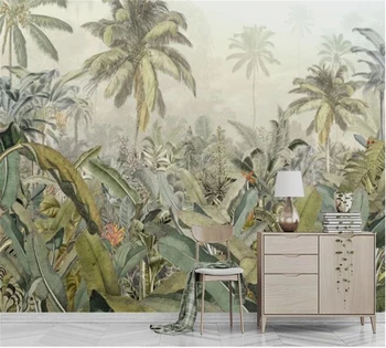 

beibehang Custom mural medieval hand-painted tropical rainforest plant banana leaf TV background wall papel de parede