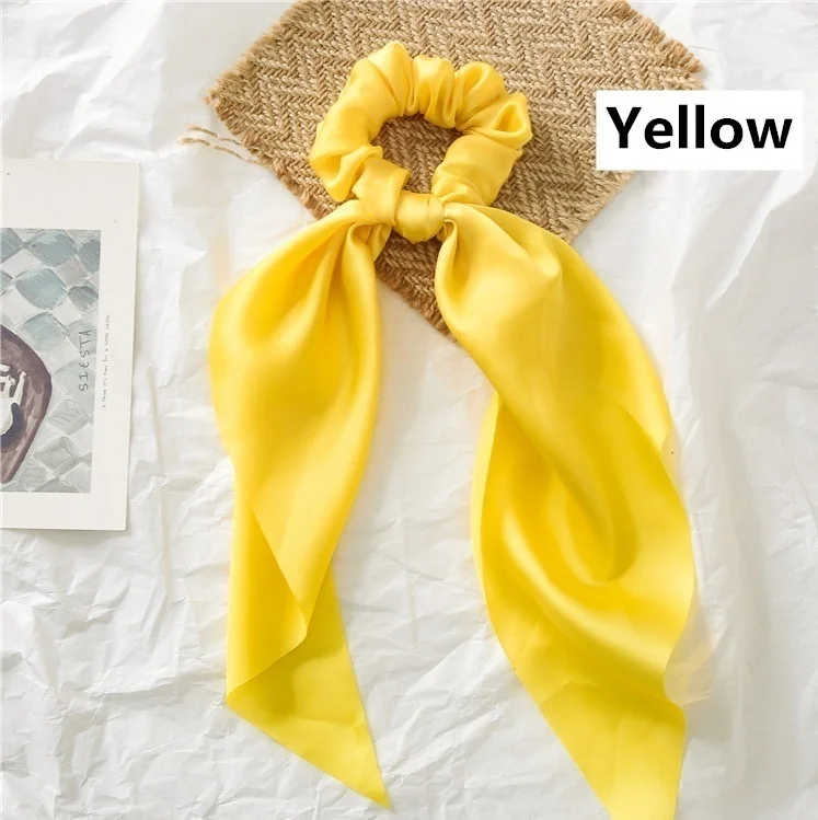 yellow Модная однотонная атласная резинка для волос шарф лента для волос женский Хвостик Держатель для крепления бант для волос - Цвет: yellow
