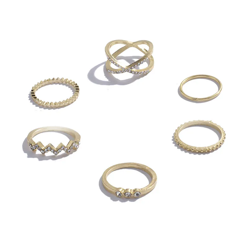 VAGZEB, модное Золотое кольцо в стиле панк, витое кольцо, набор, кристалл, Ретро стиль, крестообразное кольцо, кастет, кольца для женщин