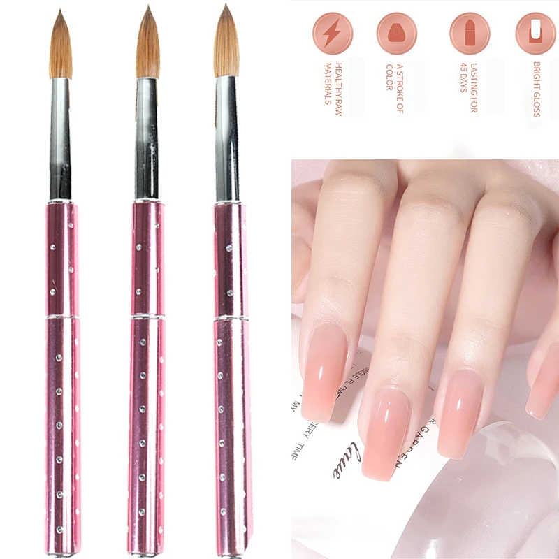 ANGNYA 1 Pcs Acrylic Nail Art Brush Kolinsky Sable Hair Brush Manicure Powder Crystal Handle Pro Nail Drawing Pen Nail Art Tools 2