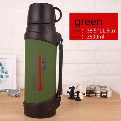 304 термос большой емкости из нержавеющей стали, 1200 мл, 1500 мл, 2л, для машины, для путешествий, портативная бутылка-термос л - Цвет: Green 2500ml