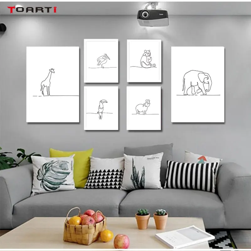 

Minimalist Line Drawing Prints Posters Simple Animals Monkey Elephant Canvas Painting Modern Wall Pictures Home Decorative Art