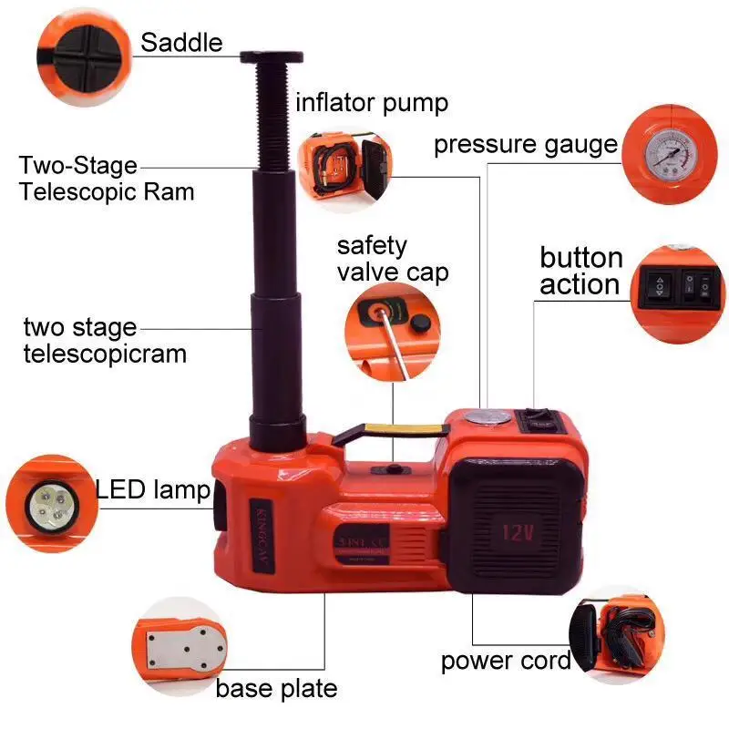 5 Ton Lift 45cm 17" 3in1 Car Electric Jack Car Air Pump Auto Electric Wrench Set