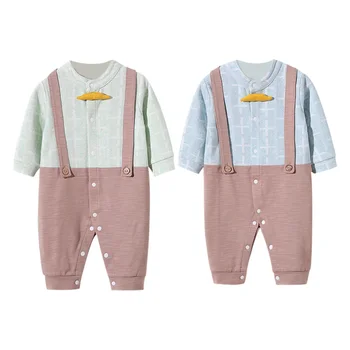 

Boys Bodysuit With Bowknot Jumpsuit Clothes Infant Newborn Baby Gentleman Strap Design Long Sleeve Rompers Kids