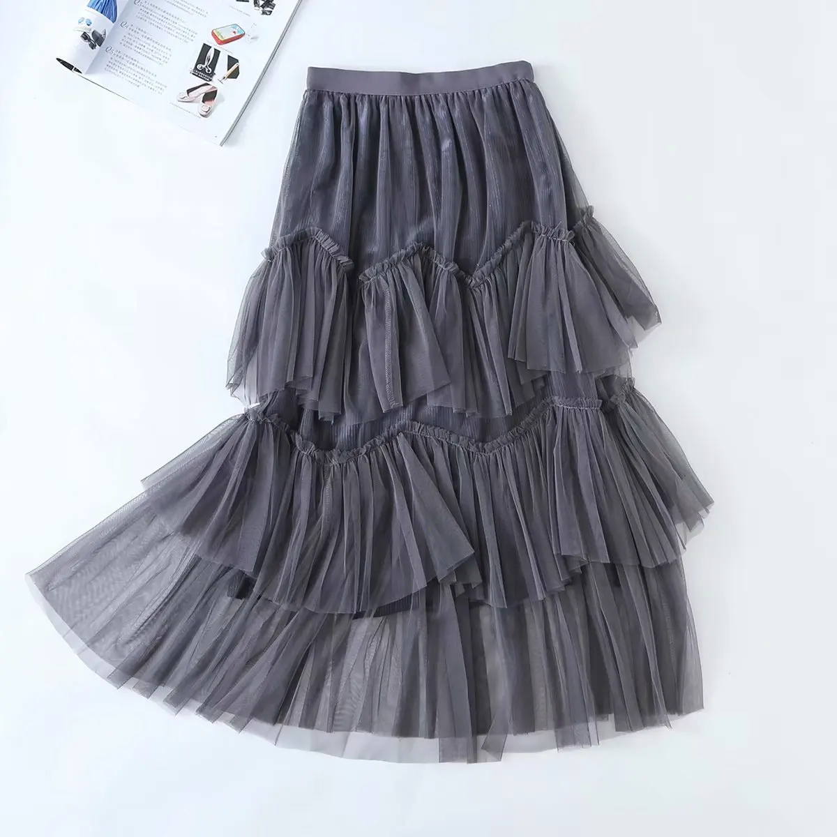 

Cake Mesh Skirt Women's Mid-length Skirt High-waisted A- line Skirt Irregular Fairy Skirt Spring New Style S30237