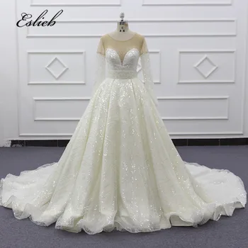 شراءEslieb أنيق جديد حجم كبير فستان الزفاف مع الأكمام فستان الزفاف الأبيض 2020 Vestido De Noiva الدانتيل حتى الظهر فساتين الزفاف