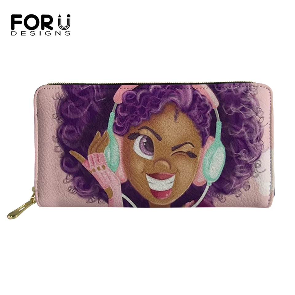 FORUDESIGNS/модные длинные женские кошельки, черный Африканский узор для девочек, кошелек для монет, искусственная кожа, для путешествий, карманы для паспорта