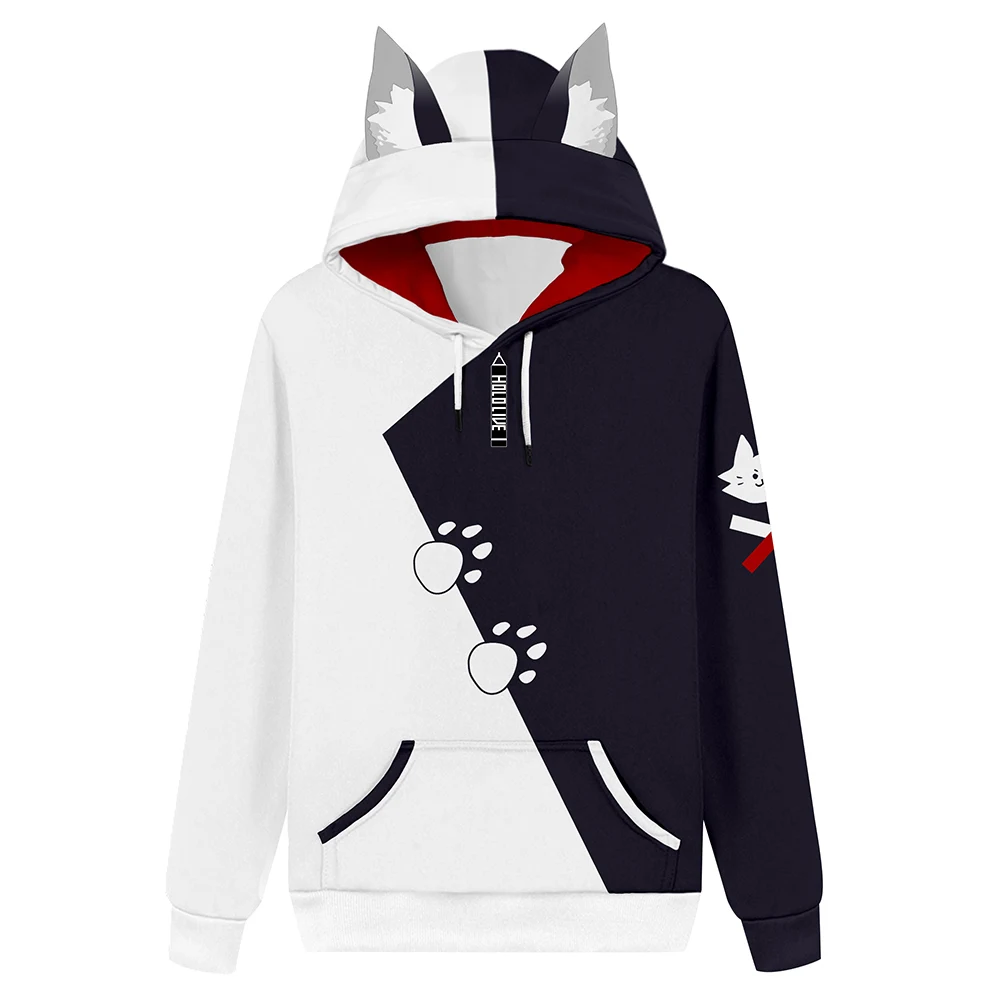 Hololive VTuber Ookami Mio Cosplay Cat Ear Hoodie 3D Print