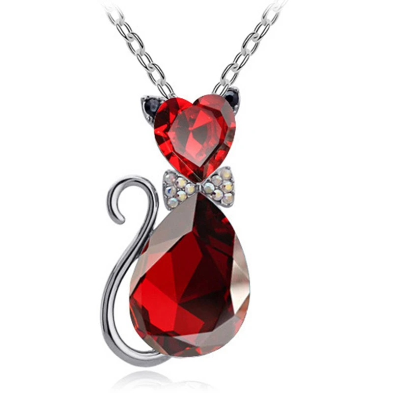 Австрийский кристалл кулон с милым котом цепочка ожерелье дизайн подвески для девушки Женские аксессуары модные украшения подарок на день рождения