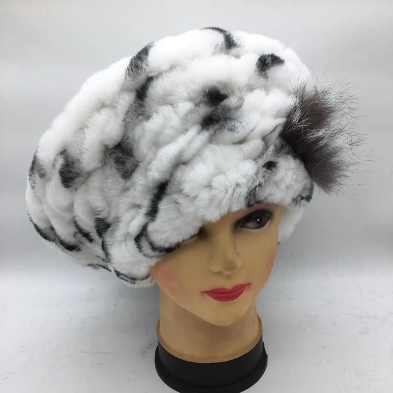 Фирменный Настоящий мех кролика, зимний женский берет, мягкий эластичный натуральный мех, головной убор, элегантная женская Повседневная Кепка - Цвет: white black