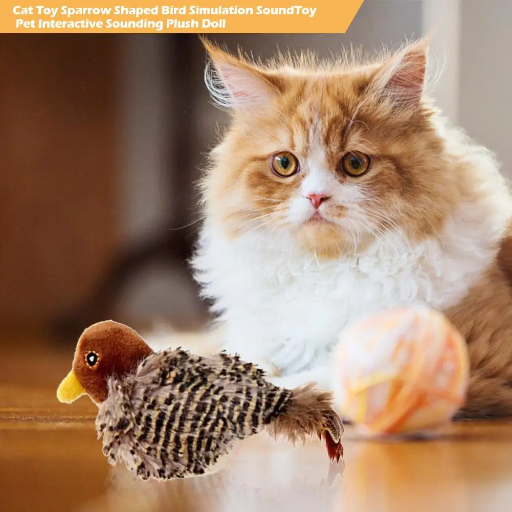 Cat Toy Sparrow Shaped Bird Simulation Sound  Toy Pet Interactive Sounding Plush Doll Funny Pet Supplies