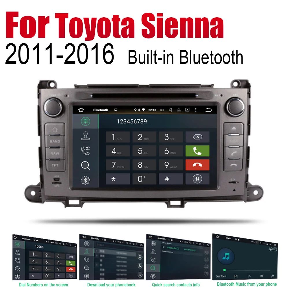 Автомагнитола для Toyota Sienna XL30 2011 2012 2013 2014 2015 2016 2din Android с GPS навигацией стерео