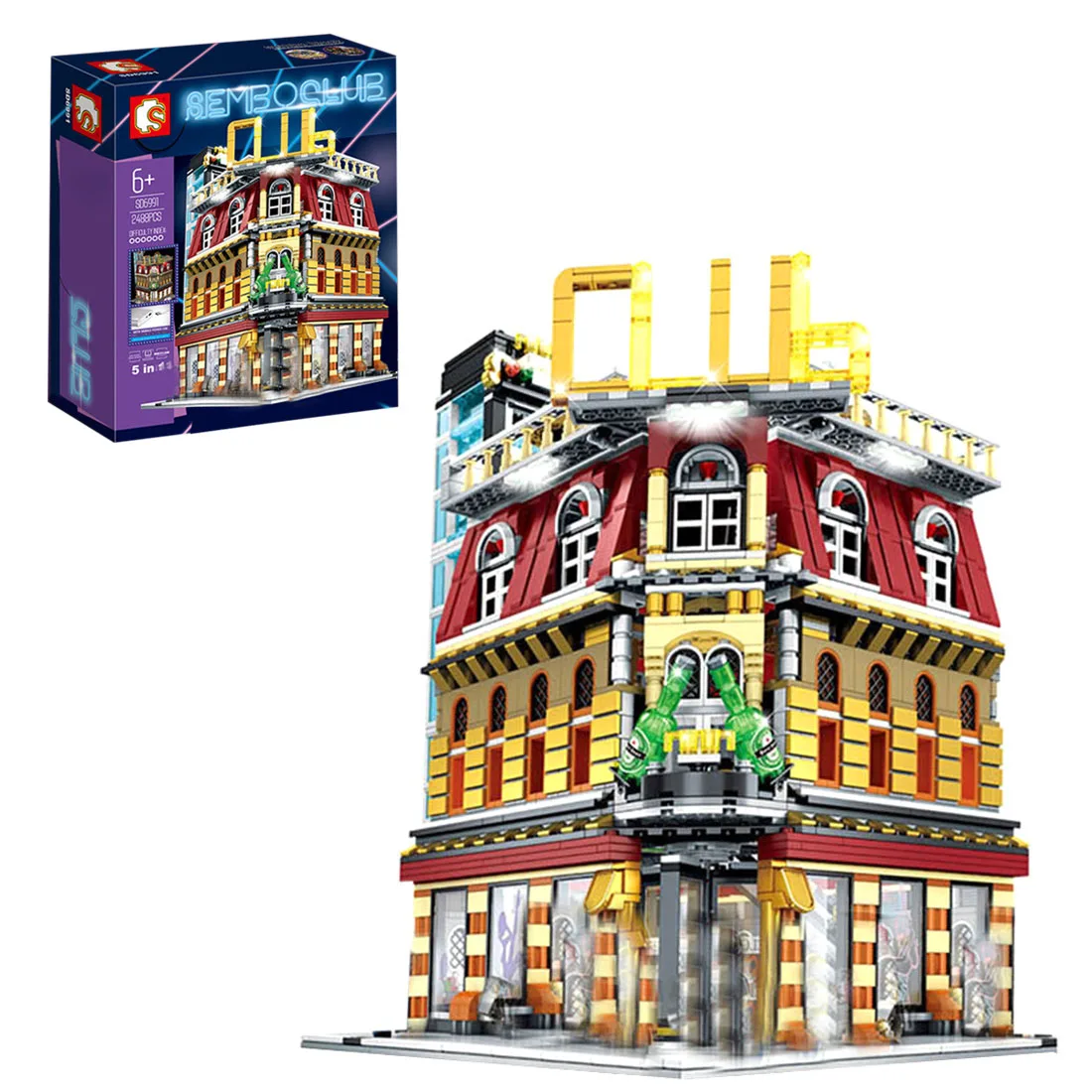

2488Pcs MOC Street View 5-in-1 City Night Club Brick Small Particle DIY Model Building Blocks