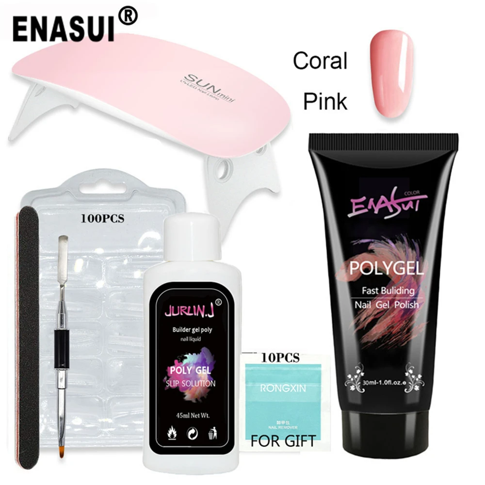 coral pink ENASUI набор для наращивания ногтей из полигеля, набор инструментов для наращивания ногтей, набор для начинающих и профессионального маникюрного техника - Цвет: coral pink