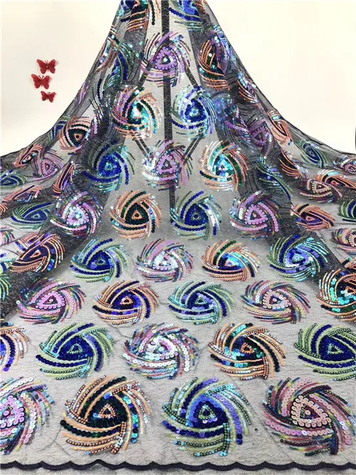 color 1 Популярная многоцветная блестящая кружевная ткань с блестками, Высококачественная африканская кружевная ткань с блестками для свадебного платья - Цвет: color 1
