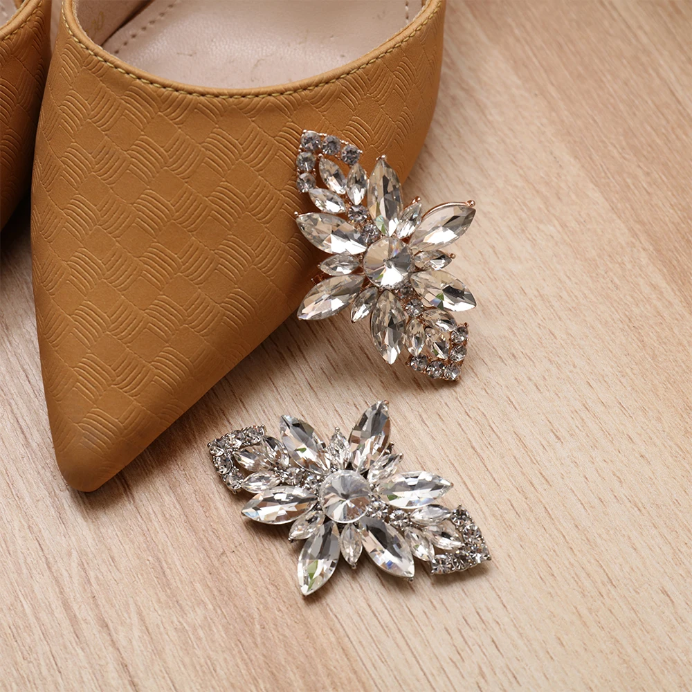 Shoe Clips Brooches Shoes Crystal Gold Cluster Lotus Shoe Clips