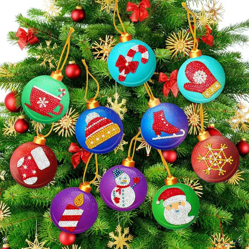 

10PC DIY Diamond Painting Christmas Pendant Handmade Xmas Tree Hanging Ornament Mosaic Making Supplies Kit Adornos De Navidad