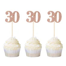 12 шт. розовое золото номер 30 40 50 60 кекс Toppers 30th 40th 50th 60th день рождения поставки торт Топпер