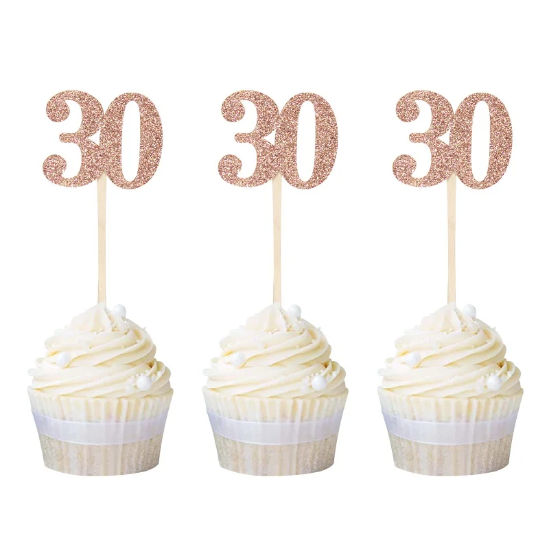 

12PCS Rose Gold Number 30 40 50 60 Cupcake Toppers 30th 40th 50th 60th Birthday Party Supplies Cake Topper Free Shipping