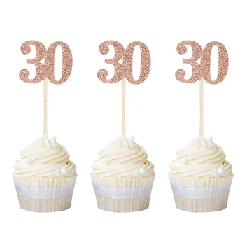 

12PCS Rose Gold Number 30 40 50 60 Cupcake Toppers 30th 40th 50th 60th Birthday Party Supplies Cake Topper Free Shipping