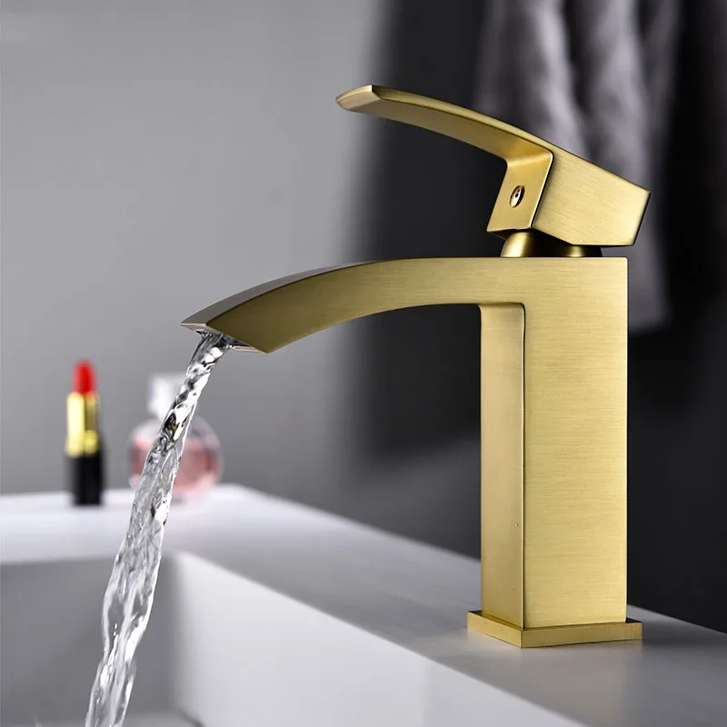 Brushed gold Soild Латунь Качество для раковины ванной Каскадный кран Матовый Черный Розовый хромированный никель одно отверстие смеситель для воды Tapware - Цвет: Brushed gold