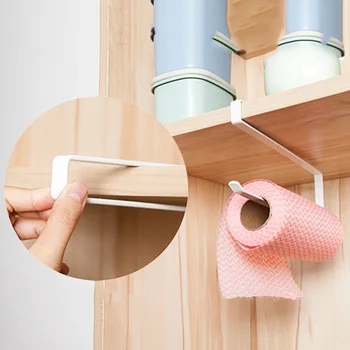 

1pcs Iron Toilet Paper Holder Kitchen Roll Wall Mounted Under Shelf Cabinet Paper Towel Dispenser Roll Holder