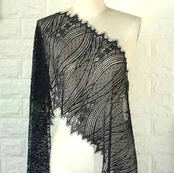 

3M/lot 33cm wide thick Eyelash Lace Trim black white clothes Curtains Decoration Sewing Lace Fabric For Dress lingerie Making
